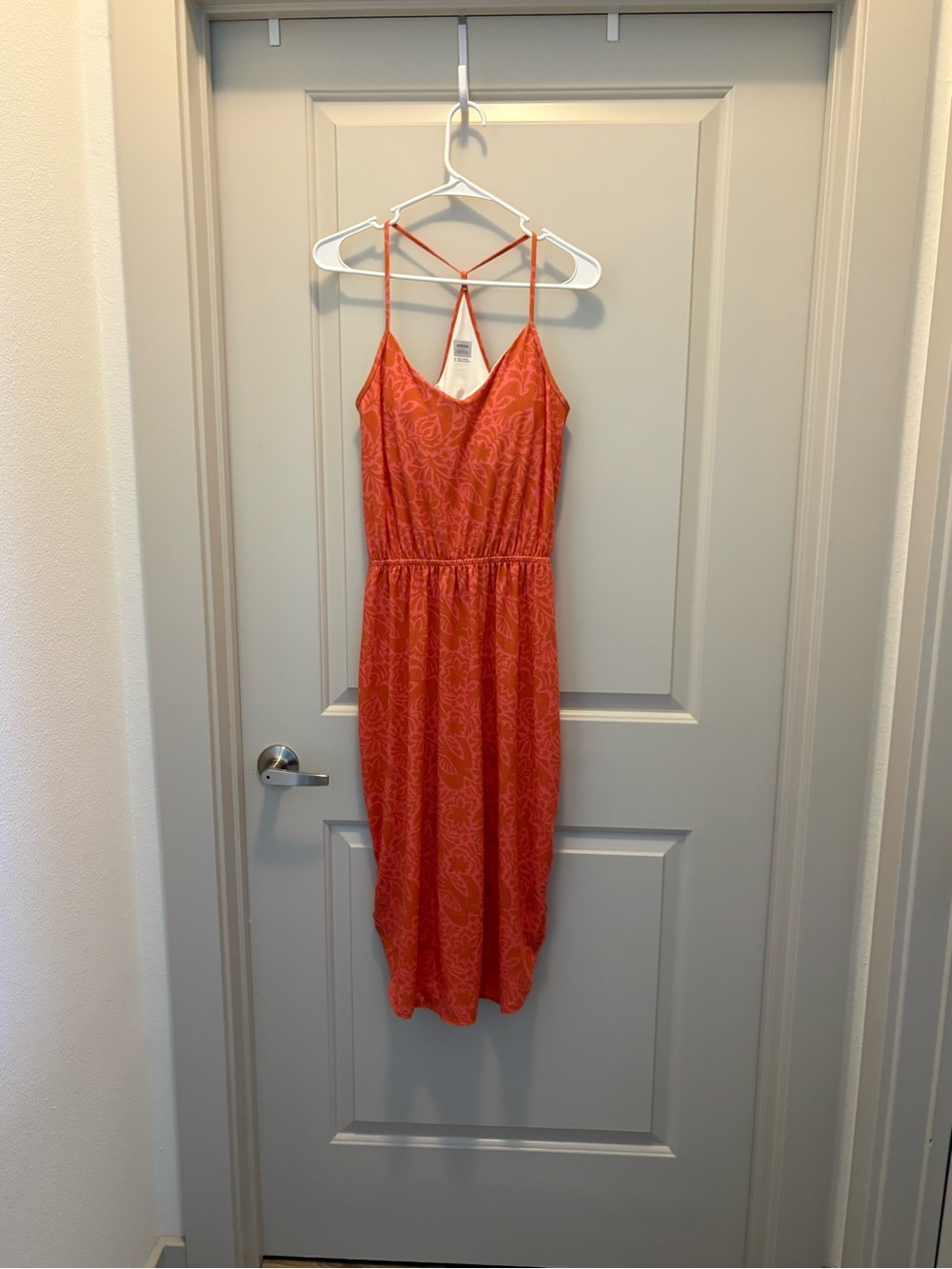 Prana Orange Printed Spaghetti-Strap Midi Dress built in bra nwt size s